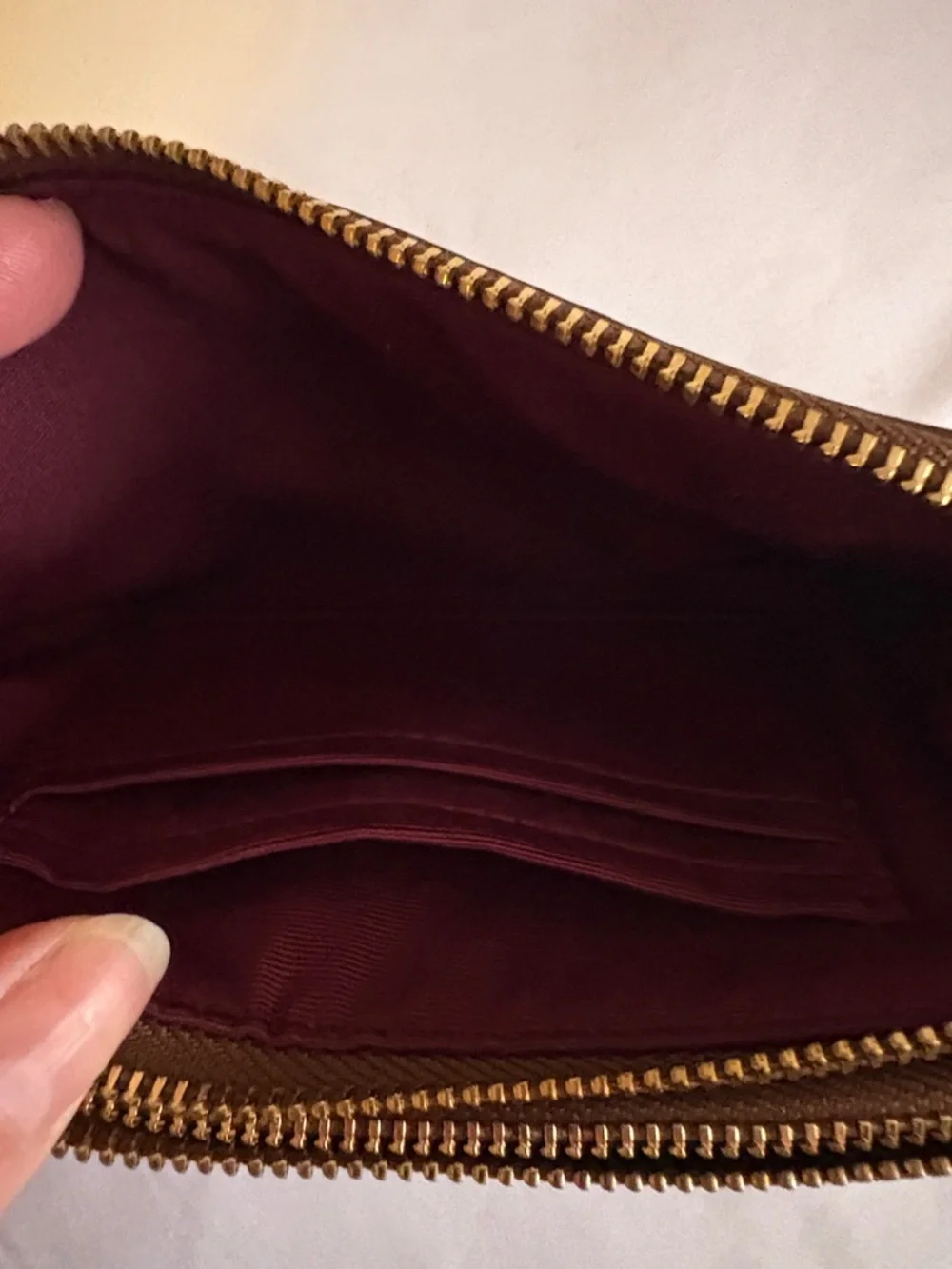 Coach Brown Signature Canvas Wristlet with Burgundy Strap with Dust Cover - Picture 4 of 11